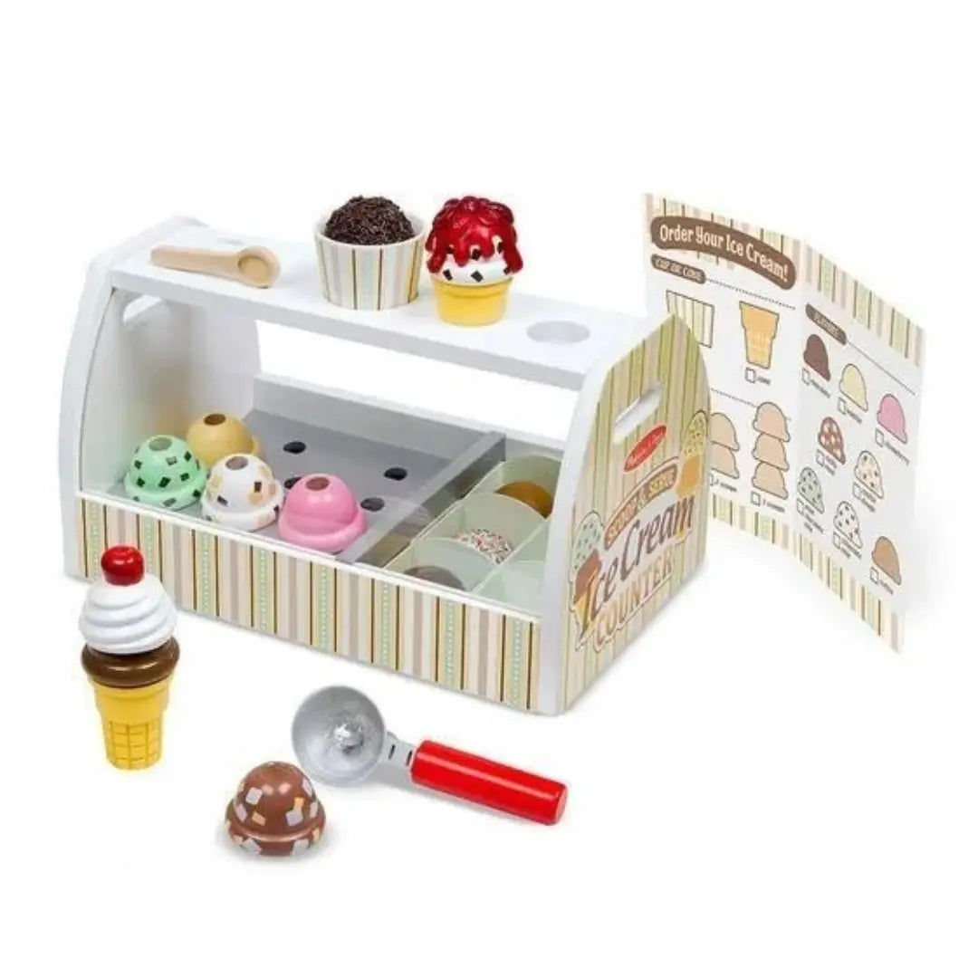 Duża drewniana lodziarnia Melissa & Doug z 28 elementami zestawu.