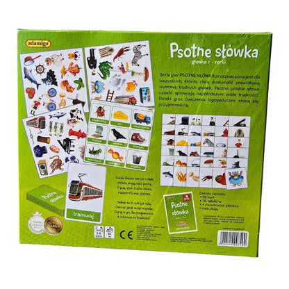 "Psotne słówka - głoska r - rerki" gra logopedyczna od Adamigo - widok z tyłu.