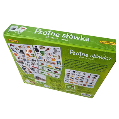 "Psotne słówka - głoska r - rerki" gra logopedyczna od Adamigo - widok z tyłu.