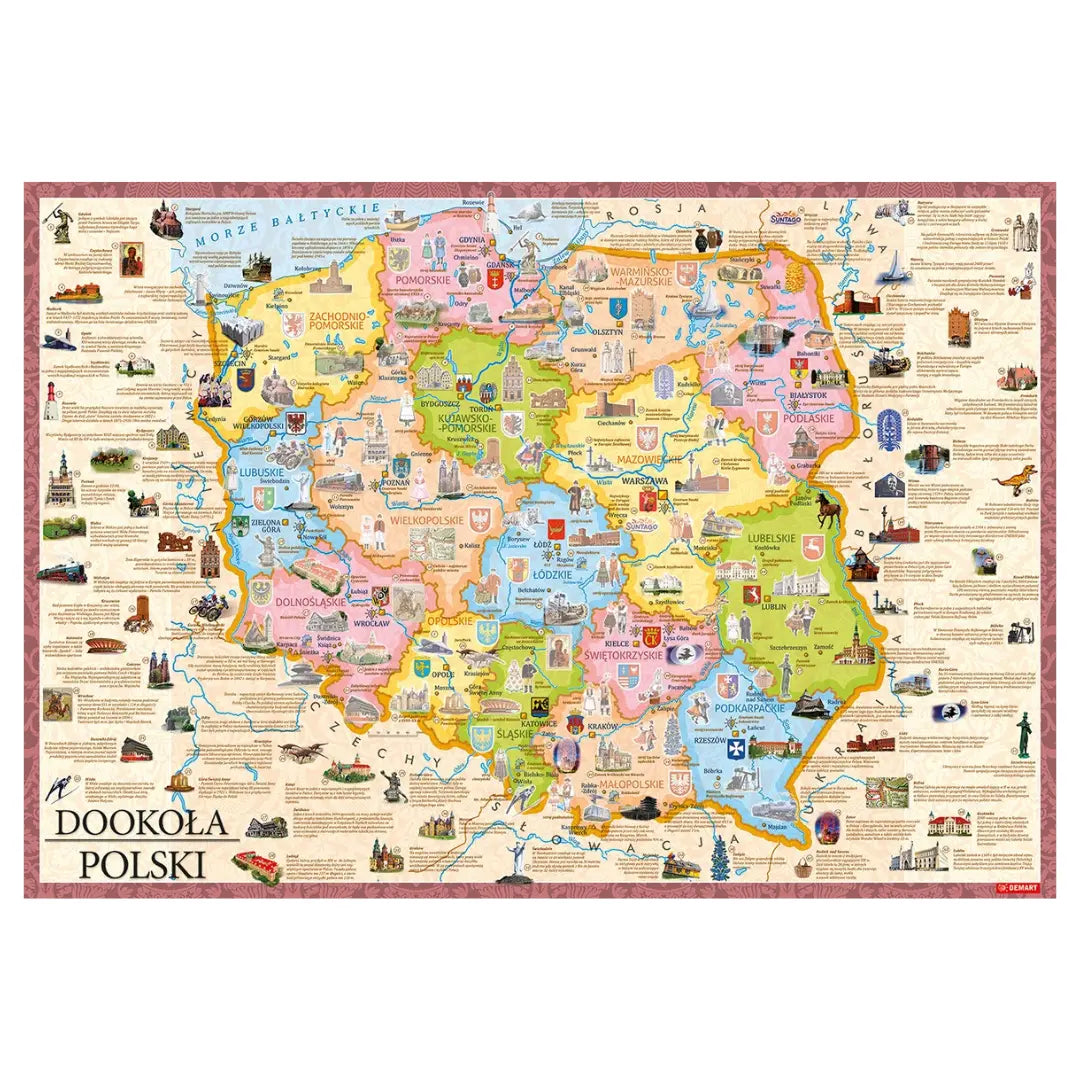 Dookoła Polski – mapa do nauki geografii Polski dla dzieci.