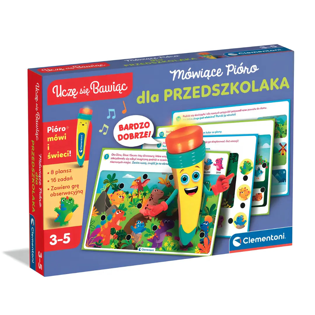 Mówiące Pióro 500 Pytań dla Przedszkolaka Clementoni z interaktywnym piórem edukacyjnym.