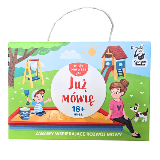 Przód opakowania "Już mówię" Moja Pierwsza Gra od Kapitana Nauki.