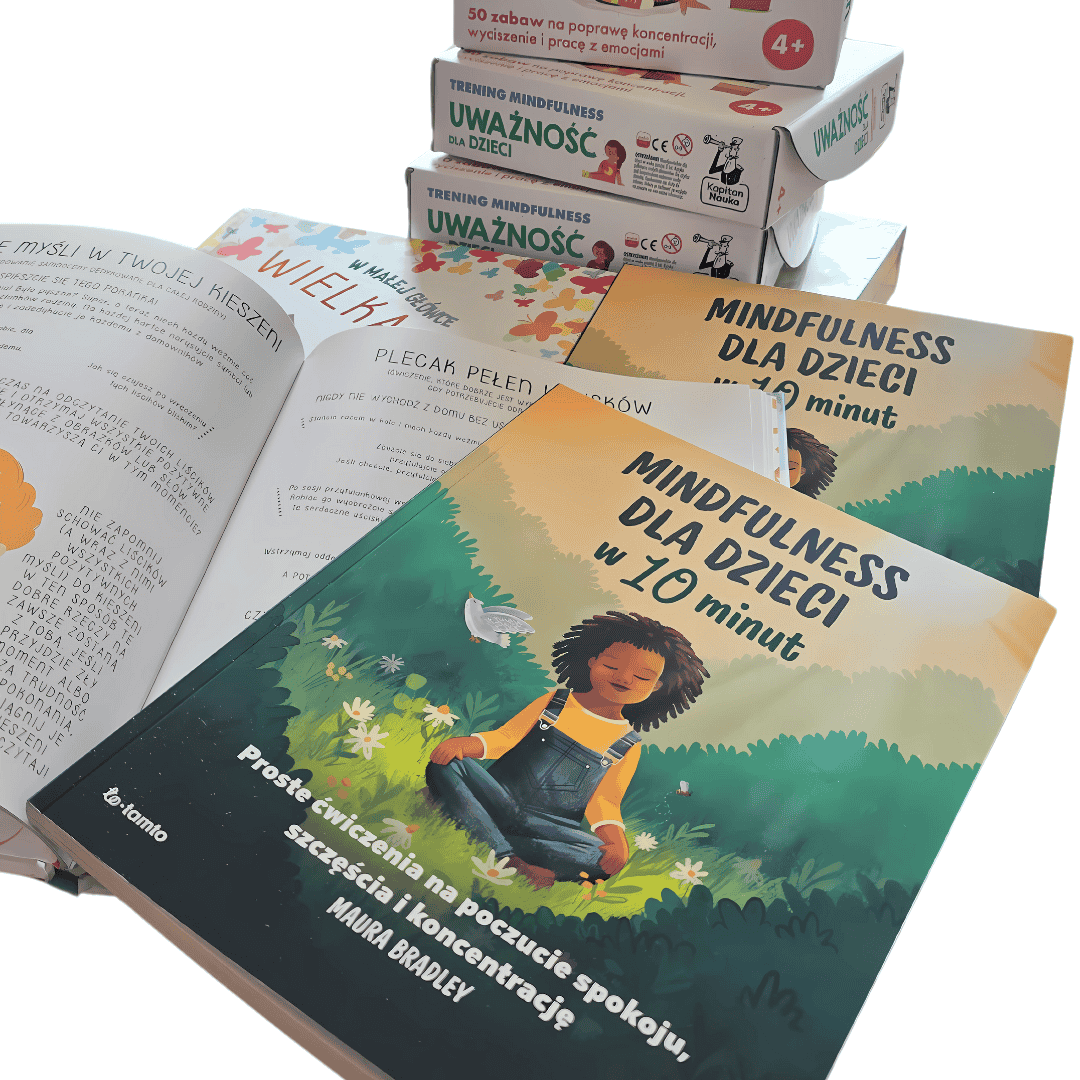 „Mindfulness dla dzieci w 10 minut”  książka z ćwiczeniami Maury Bradley od ToTamto wraz z innymi produktami z tematyki Mindfulness.